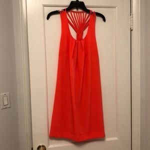 Bright coral mini dress with back detail